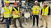 I teknisk rom i kjelleren på sykehuset midt under trykktestingen, står fra venstre, Terje Strand, Serviceleder Hustadgruppen, Lars Ketil Aune, distriktsleder Midt-Norge i Roth, Frank Johansen, prosjektleder i Hustad Rør, og en representant fra Hustad Rør AS.