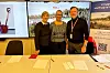 Kommunedirektør Camilla Dunsæd i Kristiansand (fra venstre), administrerende direktør Nina Mevold ved Sørlandet sykehus og konsernsjef Jimmy Bengtsson i Veidekke.