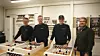 Produktsjef for Armaturjonssons prefabrikkeringsavdeling i Sandefjord, Tormod Andre Gusfre ( til høyre) gleder seg sammen de andre ansatte, fra venstre, Jan-Helge Holte, Espen Bjørn Olsen og Etvi Svendsen Karhunen over at avdelingen i Sandefjord nå for alvor begynner å bære frukter.- Nå er vi klare til å betjene alle kunder som ønsker å satse mer på prefabrikkering i fremtiden, sier Gusfre.
